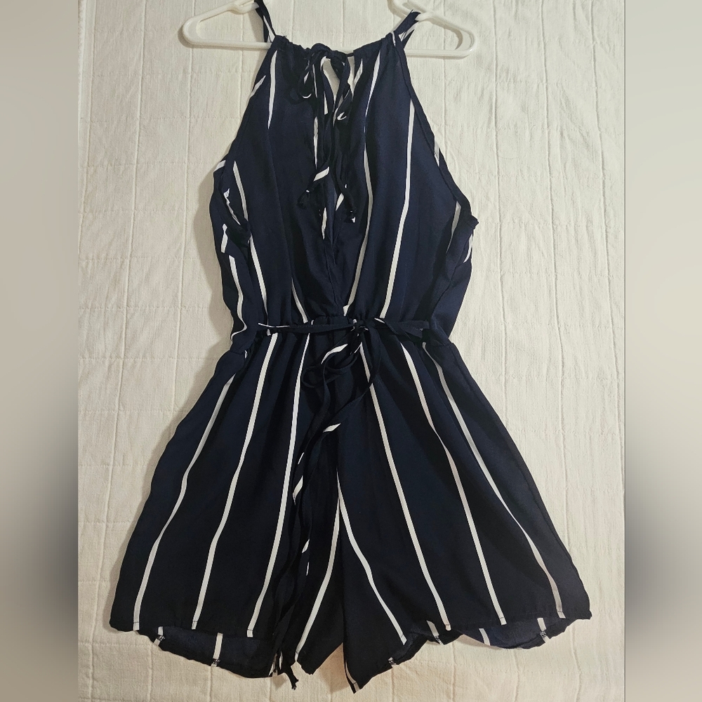 Navy Blue Striped Romper